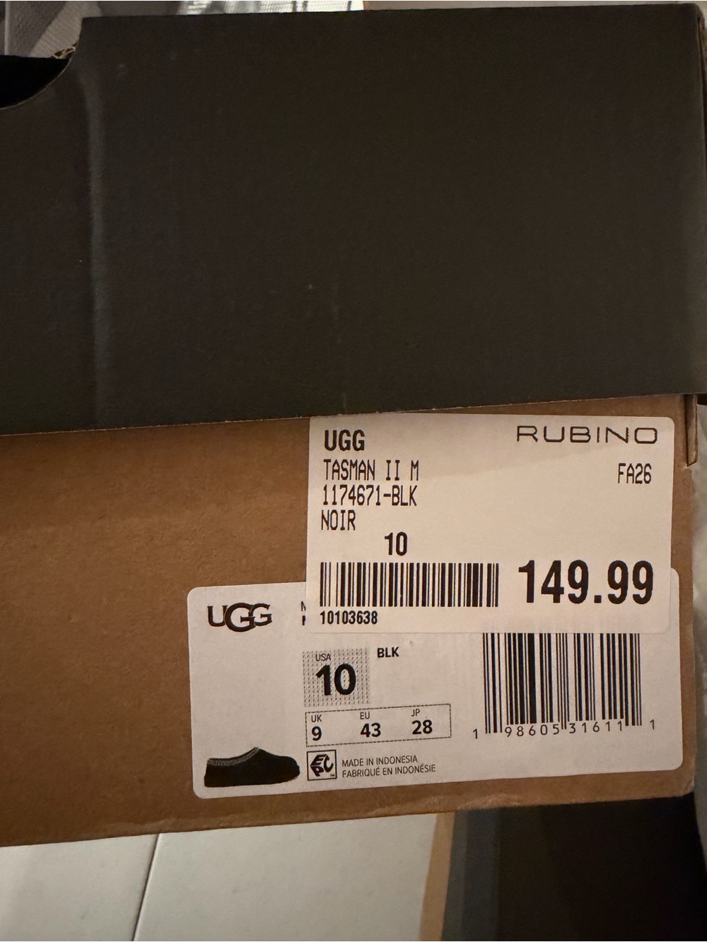 UGG BLACK TASMAN II US SIZE : 10 - Picture 2 of 3